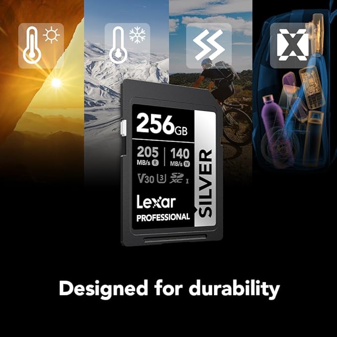 Lexar 256GB Professional Silver SD Card, UHS-I, C10, U3, V30, 4K, Up to 205/140 MB/s SDXC Memory Card, for Photographer, Videographer, Enthusiast (LSDSILV256G-BNNNU)