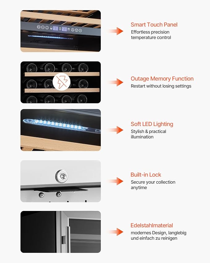 VEVOR Wine Cooler, 46 Bottle Dual Zone Wine Fridge, Built-in & Freestanding Fridge with Glass Door, Adjustable Shelves, Digital Temperature Control, Wine Cooler Refrigerator for Home, Office, Bar
