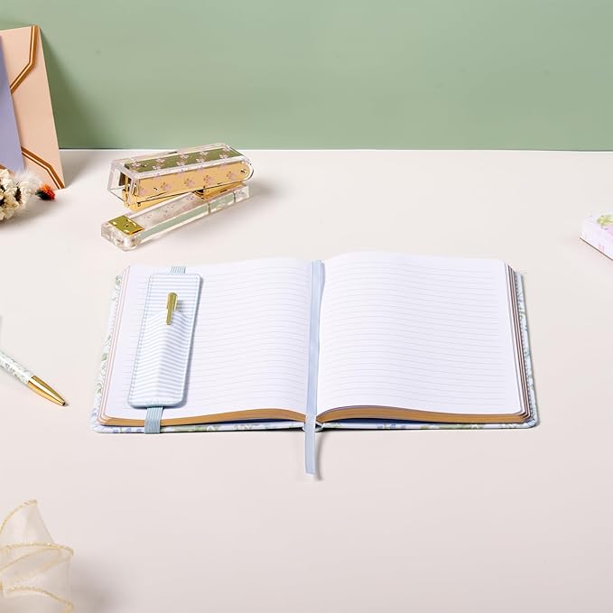 Laura Ashley Premium Fabric Hardcover Writing Journal with Pen | 256 Lined Pages | Elegant Floral Design | Perfect for Diaries, Notes, and Gift Giving (Blue - A5-6-x-8 Inches)
