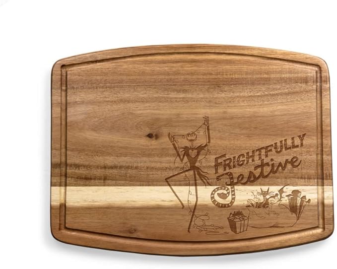 PICNIC TIME Disney Nightmare Before Christmas Jack Skellington Festive Ovale Acacia Cutting Board Serving Board Charcuterie Cheese Board with Juice Groove Holiday Kitchen Decor Gift, (Acacia Wood)