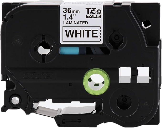 Brother P-Touch TZe-M365 White Print on Matte Black Label Tape 1.4” (36mm) Wide x 26.2’ (8m) Long