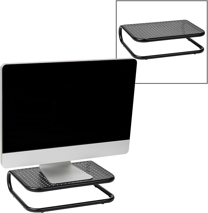 Mind Reader Monitor Stand, Ventilated Laptop Riser, Desktop Organizer, Metal, 14.25" L x 11" W x 4.25" H, Black | (Pack of 8)