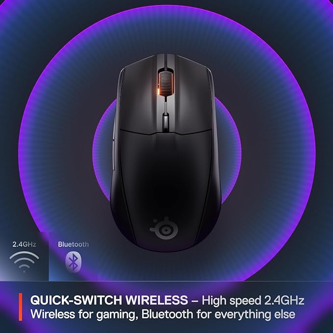 SteelSeries Rival 3 Wireless Gen 2 Gaming Mouse — 2.4GHz and Bluetooth — 18000 DPI TrueMove Air Optical Sensor — 60 Million Click Durability — Light-Weight — 100% PTFE Feet — Black (Renewed)