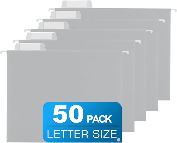 50 Packs Hanging File Folders Grey,Letter Size 8.5x11, Hanging File Folders with 1/5-cut Tabs,File Folders for Filing Cabinet,Ideal Office,School Classroom Supplies
