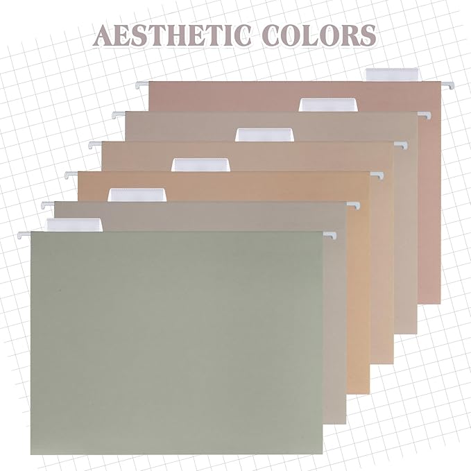12 Pack Decorative Hanging File Folders, Letter Size with Tab, 6 Color Assorted for Filing Cabinet Office Supplies(Natural Color)