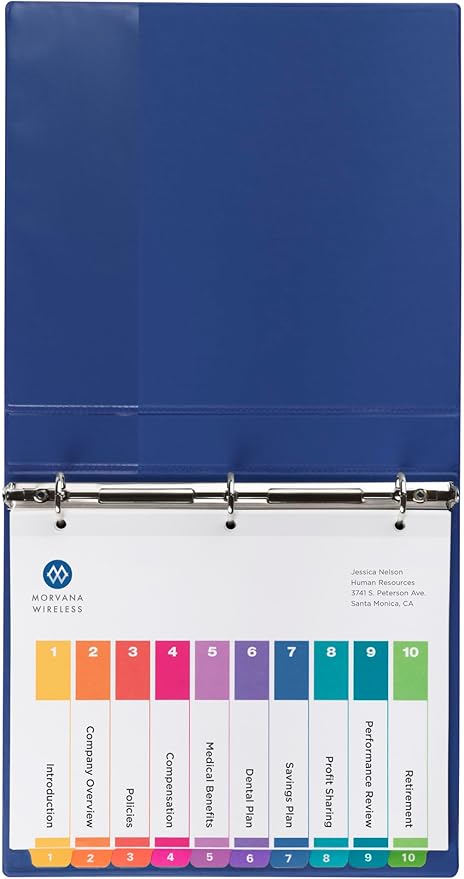 Avery 10 Tab Dividers for 3 Ring Binders, Customizable Table of Contents, Multicolor Tabs, 6 Sets (11188)