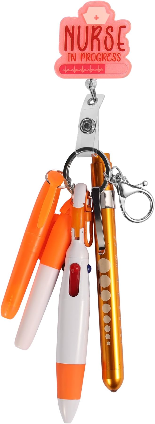 Student Nurse Pen Set Badge Reel Holder Accessories Clip, Retractable Mini Nursing Pen & Light Tool Set， Highlighter pens and Highlighter pens（Orange）