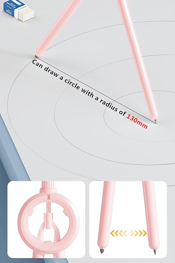 LABANCA 8 Pcs Compass Set with Protractor Rulers Pencil for Math Geometry (Pink8671)