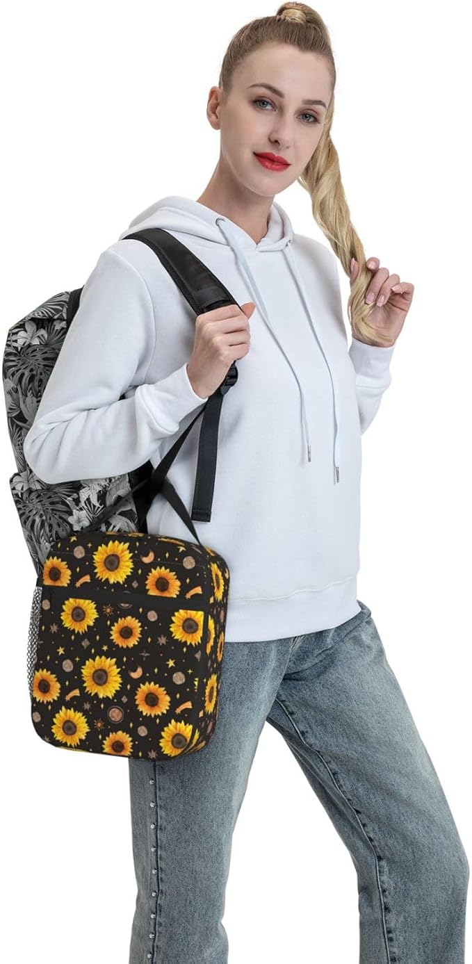 Sunflower Insulated Lunch Bag,Kids Lunch Box For Girls Boys Teen,Kid Lunch Box Containers Cooler Bag With Front Pocket For Women Men,Reusable Lunch Tote Bag Lunchbox For School/Work/Picnic/Office