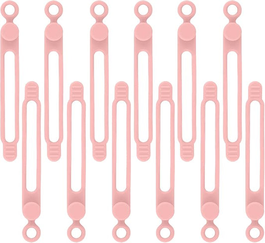 12pcs Pink Silicone Cable Ties, Multipurpose Elastic Cord Organizer for Bundling and Fastening, Office/Home/Kitchen/School/Travel Organization