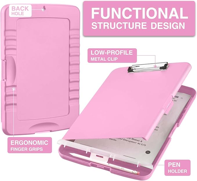 Sooez Clipboard with Storage, Clip Board 8.5 x 11 with Pen Holder, Plastic Organization Case Box for Letter Legal A4 Size Paper, Low Profile Clip, Nurses Teachers Must Haves, School & Office Supplies