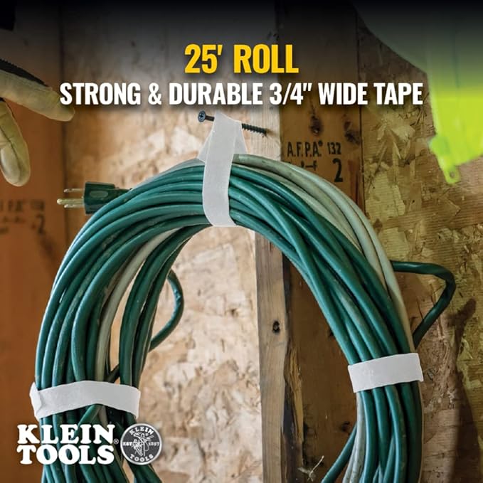 Klein Tools 80144 Cable Management Hook and Loop Tape Dispenser Kit, 25-Foot x 3/4-Inch White and Black Replacement Cable Tie Rolls, 3-Piece