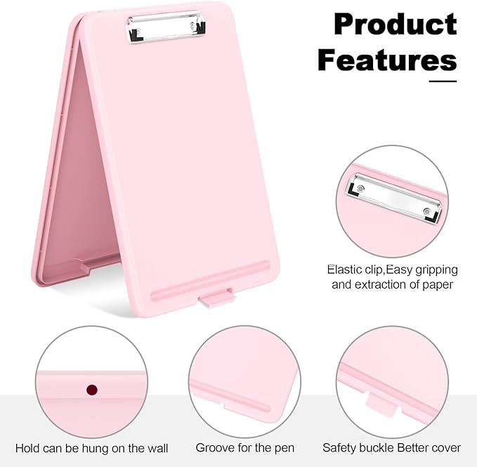 Hongri Clipboard with Storage, 8.5 x 11 Nursing Clip Board Foldable Storage for Nurses, Lawyers, Students, Classroom, Office, School, Size 13.4 x 9.4 X 0.9 in, Pink