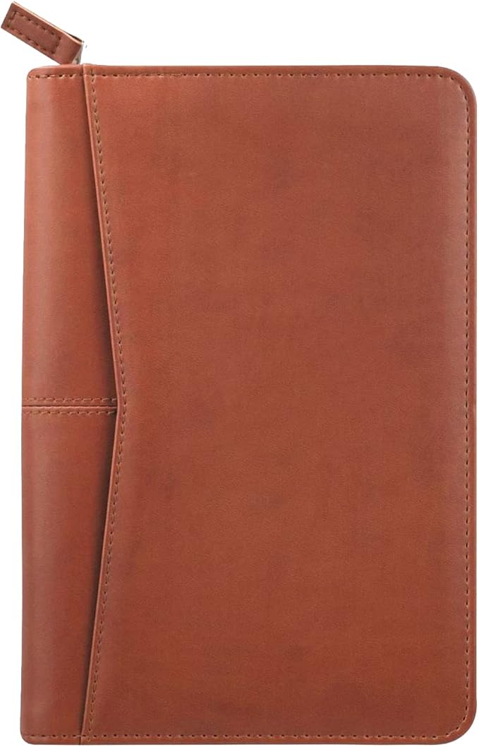 Small Portfolio Organizer, A5 Zippered Business Portfolio, Junior Padfolio Folder Binder for Women & Men,5 x 8 Writing Pad Included, Brown