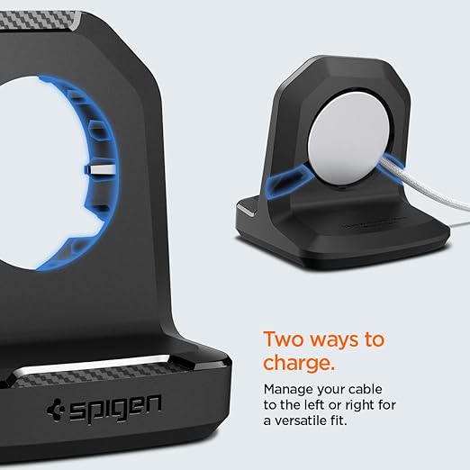 Spigen Rugged Armor Stand Designed for Apple Watch Charger Stand Compatible with Ultra 3/2/1 49mm, Series 11/10 46/42mm, 9/8/7 45/41mm, SE3/SE2/SE/6/5/4 44/40mm with Non-Slip Stable Base - Black
