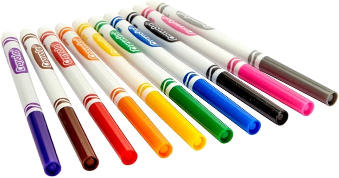 Crayola Fine Line Markers for Kids (12 Boxes), Bulk Coloring Markers for School, 10 Assorted Colors, Essential Teacher Classroom Supplies, Ages 3, 4, 5