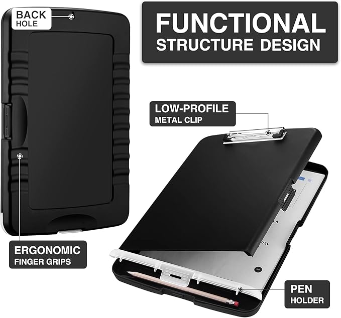 Sooez Clipboard with Storage, Clip Board 8.5 x 11 with Pen Holder, Plastic Organization Case Box for Letter Legal A4 Size Paper, Low Profile Clip, Nurses Teachers Must Haves, School & Office Supplies