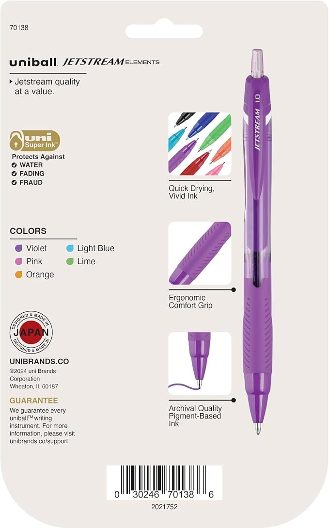 uni-ball Jetstream Elements Ballpoint Pens Medium Point,1.0mm, Assorted, 5 Pack
