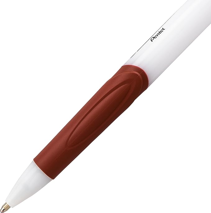 Pentel GlideWrite Ballpoint Pen with TechniFlo Ink, (1.0mm) Medium Line, Brown Ink, Box of 12 (BX910-E)