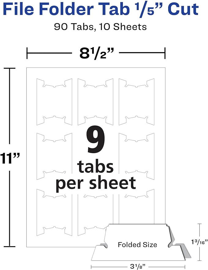 Avery Printable Hanging File Folder Tabs, 1/5 Cut, White, 90 Total (5567)