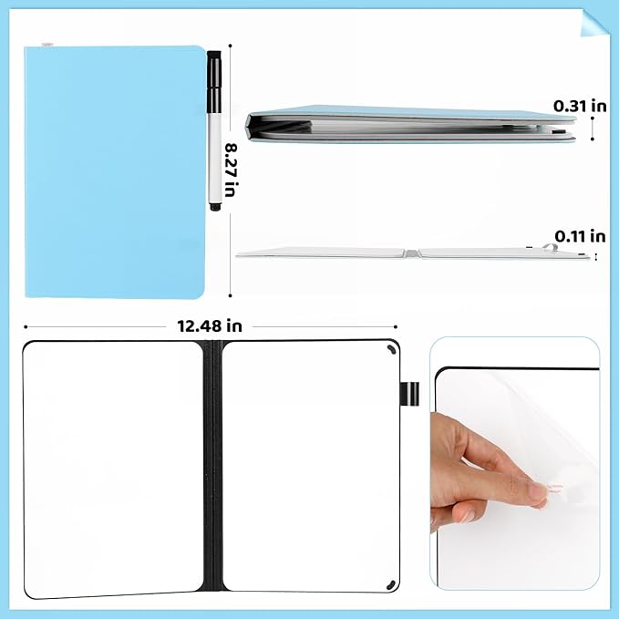 A5 Portable White Board Dry Erase, 8.4 x 6 inch Double Sided Folding Whiteboards with 2 Pens, Small Dry Erase Board Notebook for Study, Doodling, Meeting, Planning