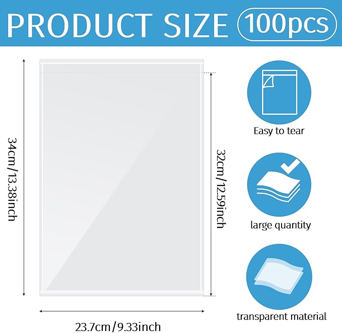 100Pcs Self Adhesive Display Pockets - 8.5 x 11 Inch Paper Sleeves for Wall and Door Communication, Clear Adhesive Sheet Protectors for Office, School, Box Posting Signs