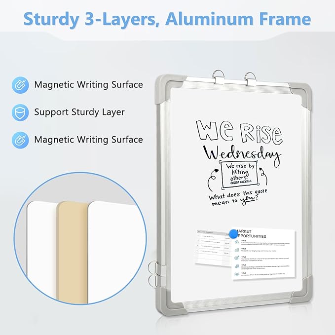Whiteboard Calendar Dry Erase Calendar for Wall, 16" x 12" Small Magnetic Dry Erase Board Hanging Double-Sided, Calendar Whiteboard for Drawing, Kitchen, Planning, Memo, Home, Office