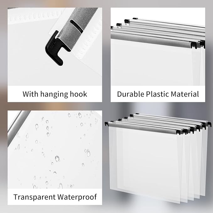 Letter Size Clear Hanging File Folders Hanging Document Folder Plastic Transparent Hanging File Folder for File Cabinets Document Filing (10, Transparent)