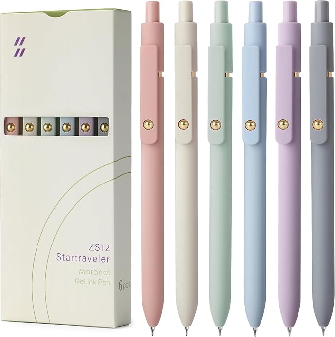 FIOVER Gel Pens - 6Pcs 0.7mm Fine Point Smooth Writing Pens, Black Gel Ink Journaling Supplies for Note Taking, Cute Aesthetic Office School Supplies Gifts for Women(6 Pcs Gold Morandi)