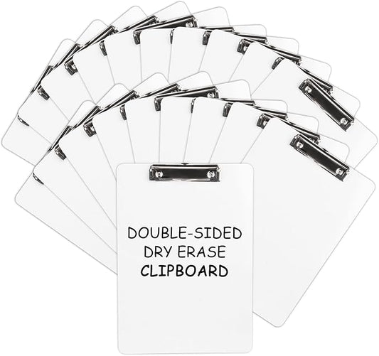 Dry Erase Wood Clipboard 20 Pack, Hardboard Clip Board 8.5x11 for Classroom, Students, Kid, Size 9" x 12.5", Double-Sided White Board, with Low Profile Clip, Office & School Supply