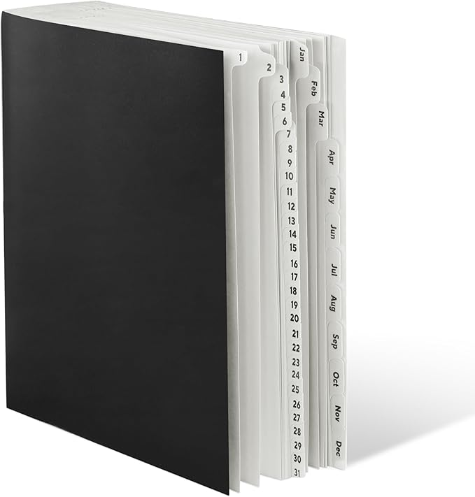 Amazon Basics Expandable Desktop File Sorter, Daily & Monthly Paper Organizer, Letter Size, Black