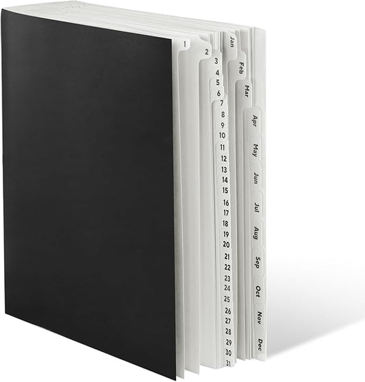 Amazon Basics Expandable Desktop File Sorter, Daily & Monthly Paper Organizer, Letter Size, Black