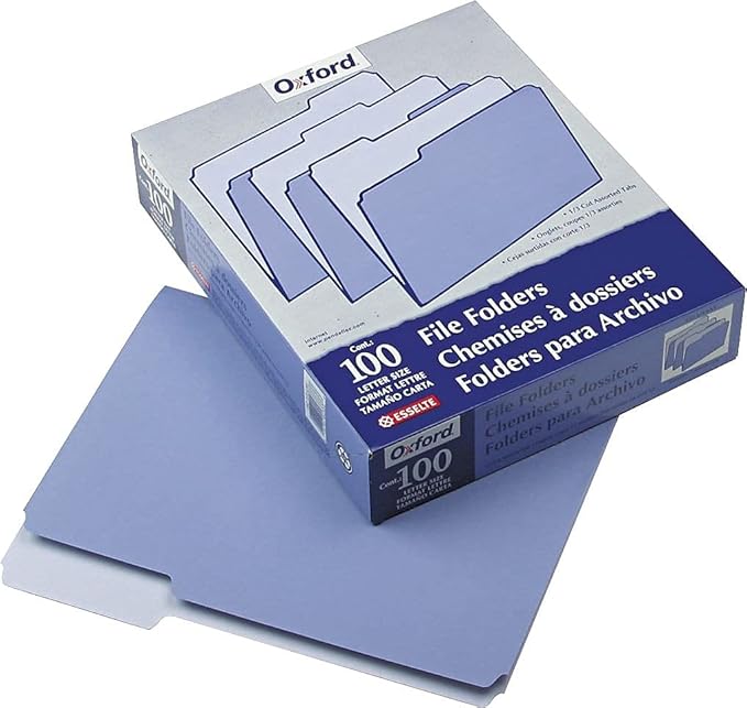 Pendaflex Colored File Folders, 100 Pack, Letter Size (8.5" x 11"), Durable Purple Folders, 3 Tabs for Easy Labeling, Colorful School, Office & Home Document Organization