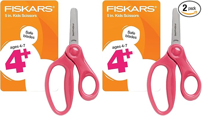 Fiskars 5" Blunt-Tip Scissors for Kids Ages 4-7, For School or Crafting, Premium Pink (Pack of 2)