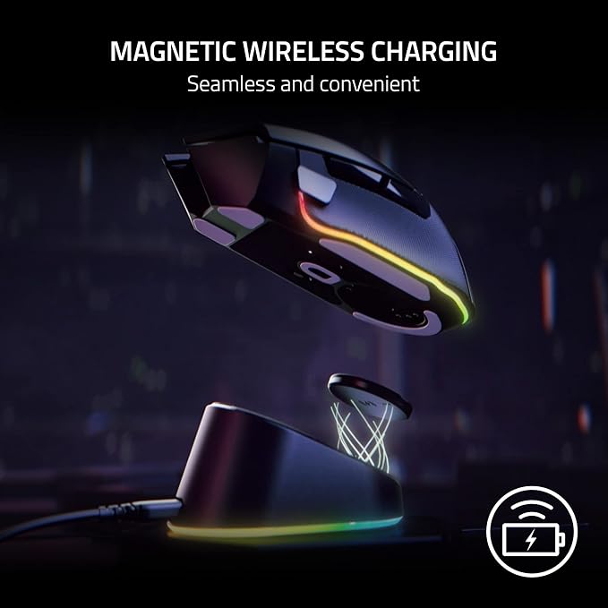 Razer Mouse Dock Pro with Wireless Charging Puck: Magnetic Wireless Charging - Integrated HyperPolling 8K Hz Transceiver - Anti-Slip Base - Chroma RGB Lighting - Classic Black
