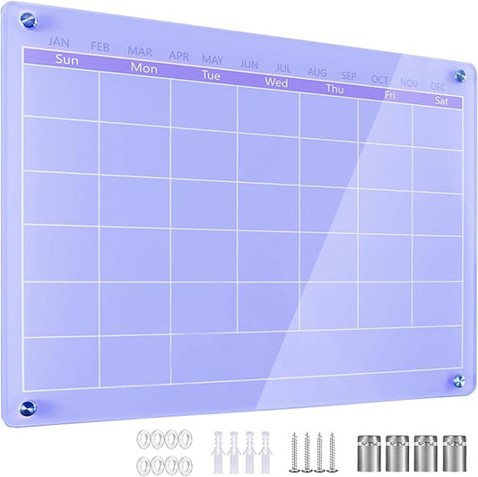 Acrylic Calendar for Wall,15.7''x11.8'',Acrylic Wall Calendar with Dry Erase Surface,Acrylic Monthly Calendar for Wall,Purple Dry Erase Board for Home Office School-PGYL-Pu-3040