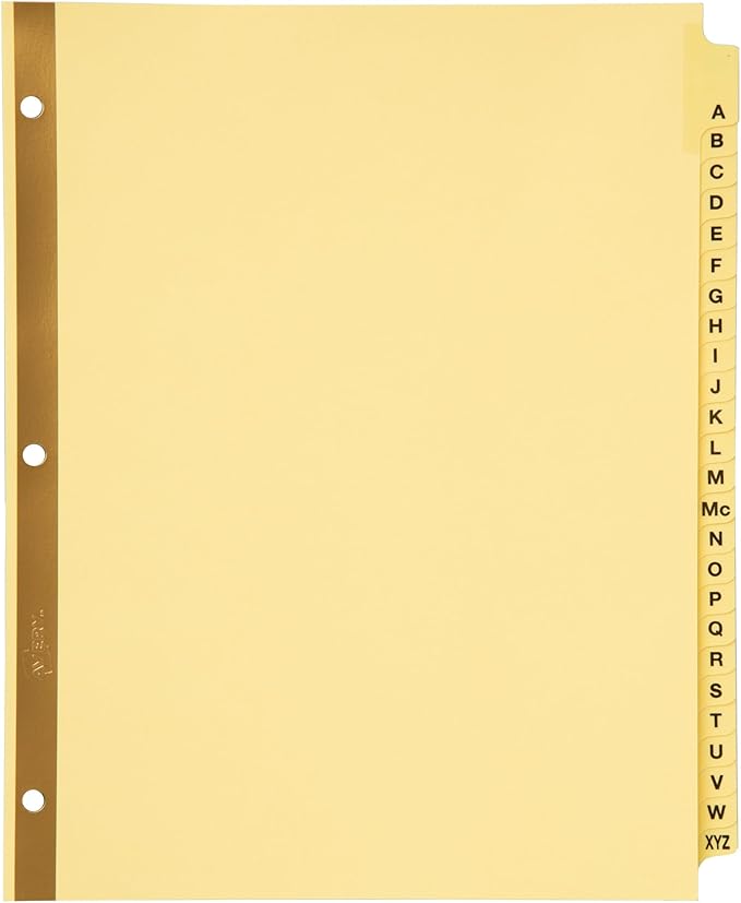 Avery 11306 Preprinted Laminated Tab Dividers w/Gold Reinforced Binding Edge, 25-Tab, Letter