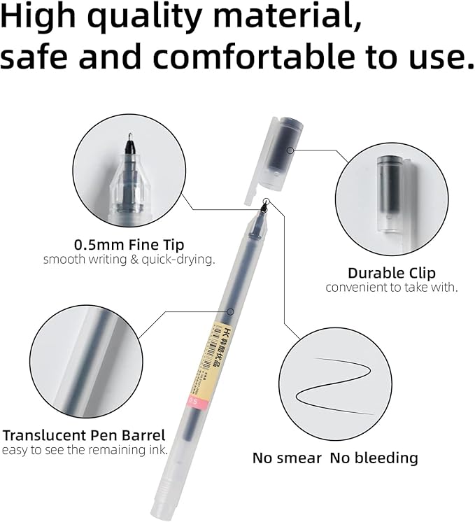 15 Pack Black Ink Gel Pens, 0.5 mm Fine Point Pen No Bleed Through, Japanese Style Smooth Writing Fine Tip Pens for Journal Planners, Note Taking, School Office Supplies