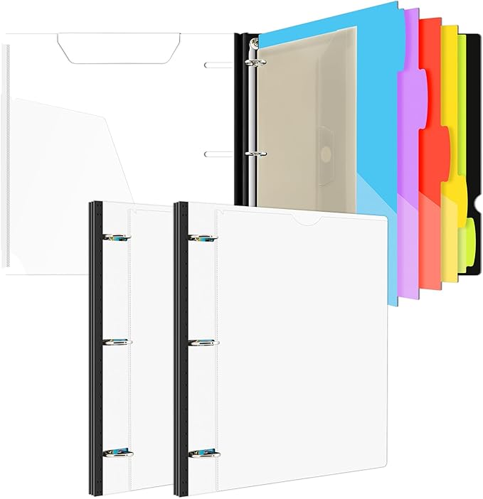 INFUN 1 Inch 3-Ring Telescoping Project Organizer Binder-2PCS,13 Pocket, Customizable Front Cover, 5 Colors Pocket Divider and Plastic Binder Pocket，225 Sheet Capacity-White