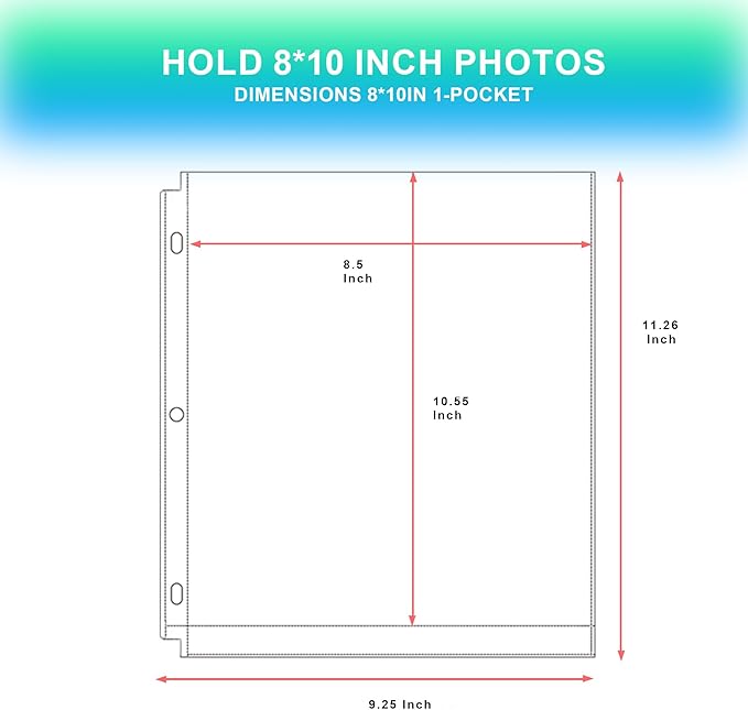 50 Pack 8 x 10 Photo Sleeves for 3 Ring Binder(100 Pictures), Heavy-Duty Archival Photo Page Protectors, Clear Picture Album Refill Pages Holds, Acid-Free