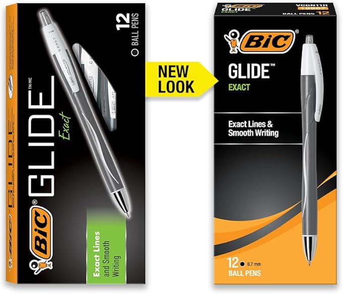 BIC Glide Exact Black Retractable Ballpoint Pens, Fine Point (0.7mm), 12-Count Pack, Ultra Smooth Writing Black Pens