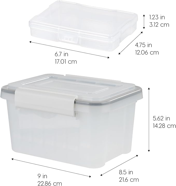 IRIS USA WeatherPro Photo Storage Case with 7 Inner 4" x 6" Picture Cases, 2-Pack, Weathertight Organization Container for Pictures Scrapbooking Stationery Journaling Ephemera Art Supplies, Clear