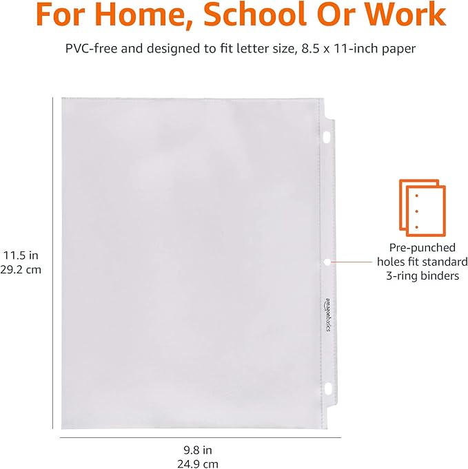 Amazon Basics Sheet Protectors for 3 Ring Binder, Top Loading, Clear Plastic, 1200-Pack