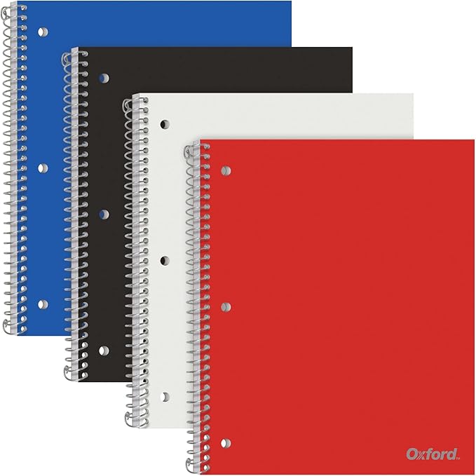 Oxford Spiral Notebook 8.5 X 11, College Ruled, 1 Subject, Water Resistant Cover, 100 Sheets - Pack of 4