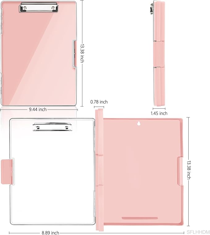 SFLHHDM Clipboard with Storage,Heavy Duty Clip Boards 8.5x11 with 2 Storage Case,Clear Visible Panel Storage Clipboards,Side Opening Nursing Clipboard Folder for Office Supplies-Pale Pink