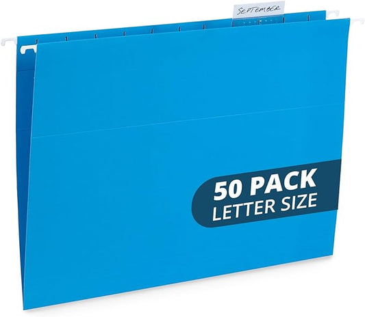 Blue Summit Hanging File Folders, Letter Size, Blue, Great for Organizing and Easy File Storage, 50 Per Box