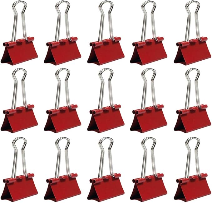 JAM PAPER Colorful Binder Clips - Medium - 1 1/4 Inch (32 mm) - Red Binderclips - 15/Pack