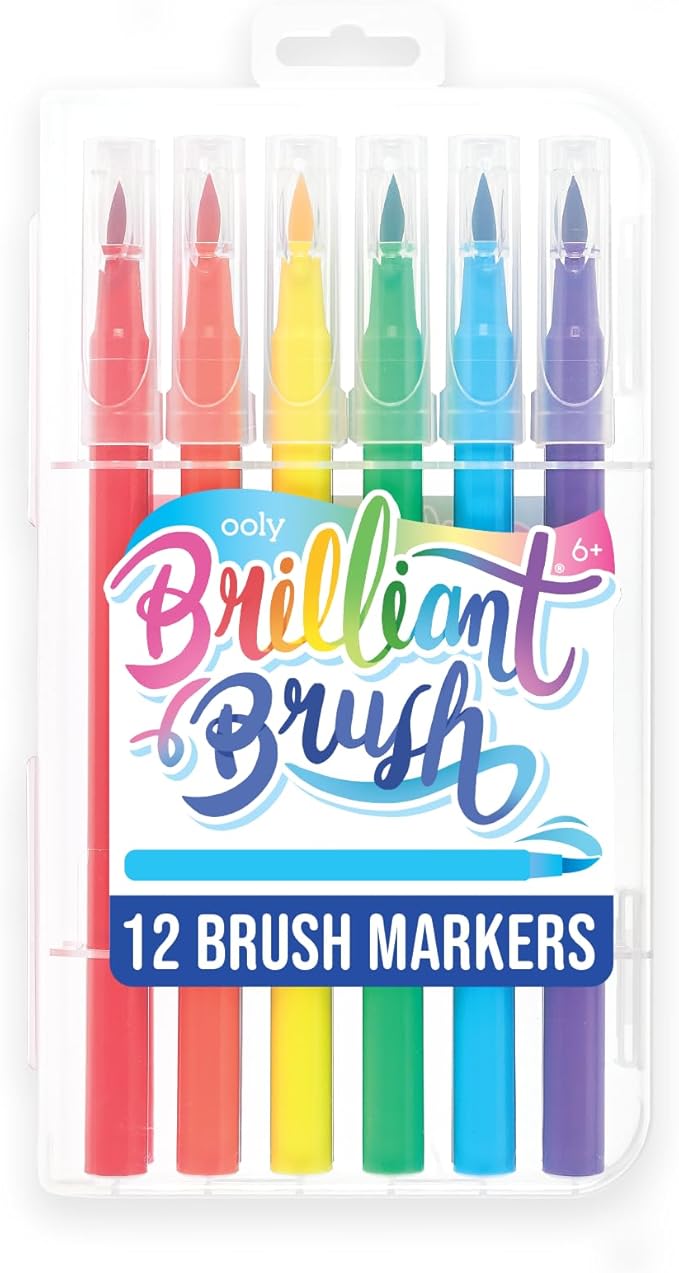 Ooly Brilliant Brush 12 Classic Colors, Calligraphy Pens for Writing & Hand Lettering, Dual Tip Pens for Beginners or Kids Includes 1 Brush & 1 Chisel Tip Pen