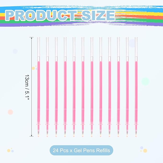 PATIKIL 0.5mm Gel Pens Refills, 24 Pack Glitter Gel Pens Sparkle Metallic Ink Fine Point Colored Refill Set for Adults Coloring Books Journaling Scrapbooking Art Drawing, Pink