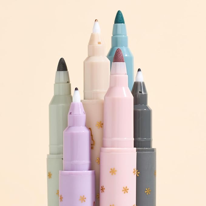 Erin Condren Dual Tip Markers, Colorful and Versatile Marker Set for Journals, Planners, and Note-Taking, Includes Fine Tip and Medium Tip, Pastel, Set of 6